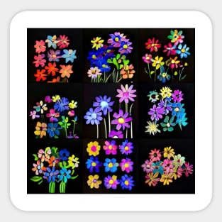 Rainbow Flowers - Black Style Sticker